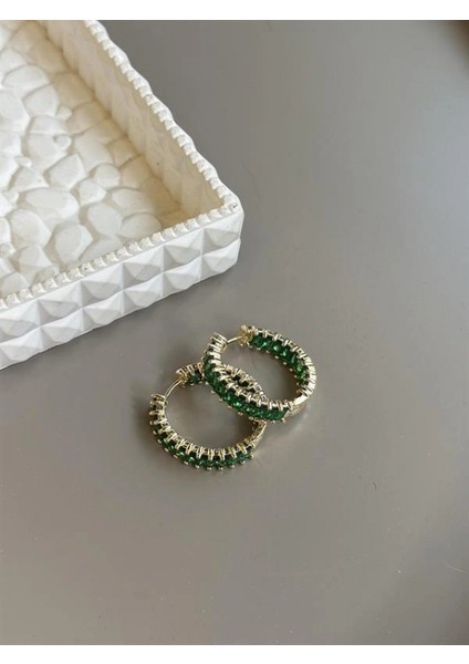 Ieg Taşlı Halka Küpe - Yeşil