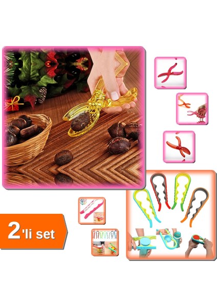 4 Fonksiyonlu Silikon + Plastik Şişe Açma Aparatı + 2 Adet Kestane Kesici – Mutfak Yardımcısı M5TR9