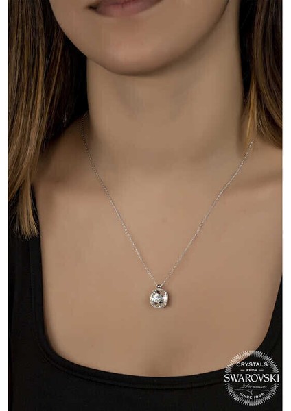 Ucarticaret Swarovski Crystal Taşlı Kare Gümüş Kadın Kolye