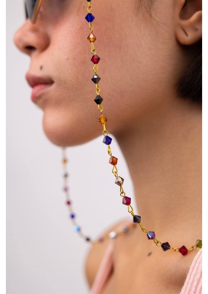 Gold Renkli Kristal Taş Detaylı Gözlük Ipi