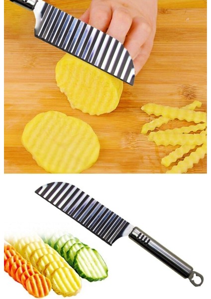 Tırtıklı Patates Kesme Bıçağı + Lüx Çelik Sarımsak Ezici - 2li Set ABC456 fırsatları