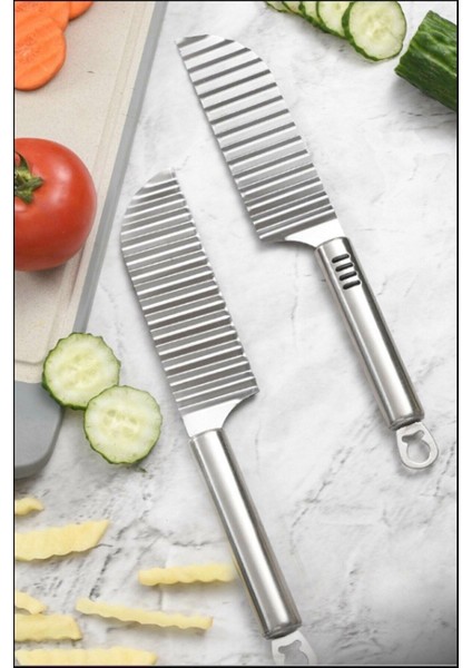 Tırtıklı Patates Kesme Bıçağı + Lüx Çelik Sarımsak Ezici - 2li Set ABC456 indirimleri