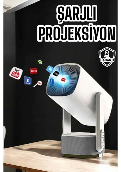 Akıllı Projeksiyon Powerbankli Taşınabilir Sinema Projektörü 4K Hd Kaliteli