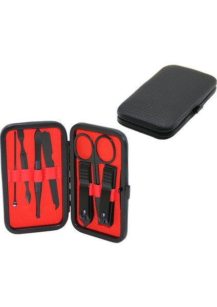 7 Pcs - Siyah Manikür - Pedikür Seti Siyah Cüzdan Modeli Çantalı (5361)