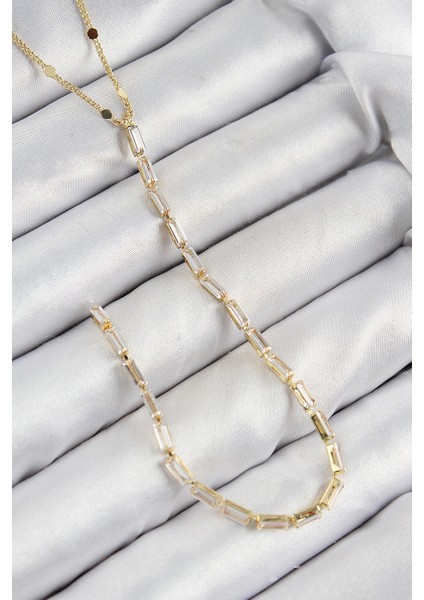Pirinç Zirkon Taşlı Model Gold Renk Y Kolye - TJ-BKO10450