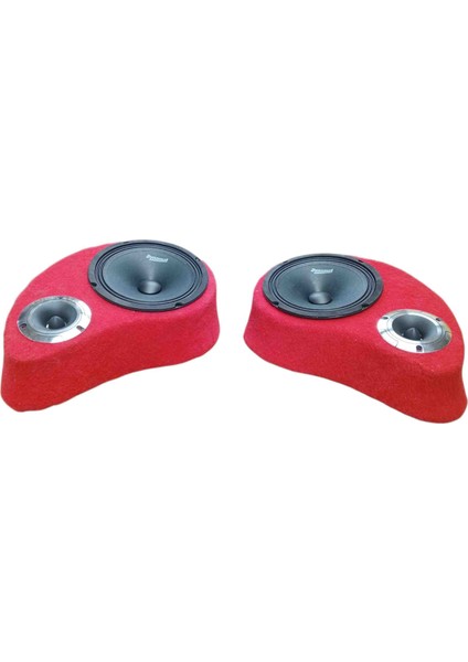 Polyesterli Boş Pandizot 16 cm Hoparlör 10 cm Tweeter Yuvalı Kırmızı Mdf (2 Adet Sağ ve Sol )