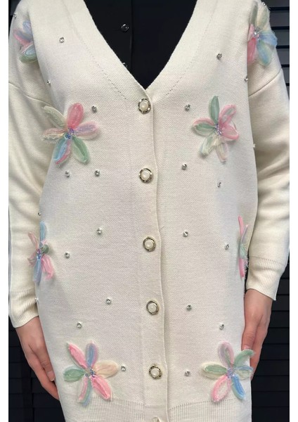 Taş Detaylı Çiçek Işlemeli Tesettür Triko Hırka P-00014665 modelleri