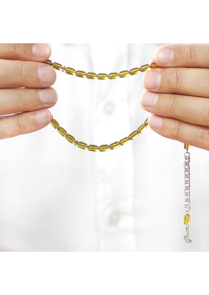 Ateş Kehribar Tesbih - Kararmaz Metal Püsküllü - Mini Boy - Sarı Renk - Kapsül Kesim modelleri