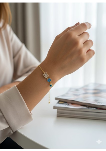 925 Ayar Papatya Silver Baget Taşlı Harf Bileklik.nazar Bileklik.rose.gold.rodaj