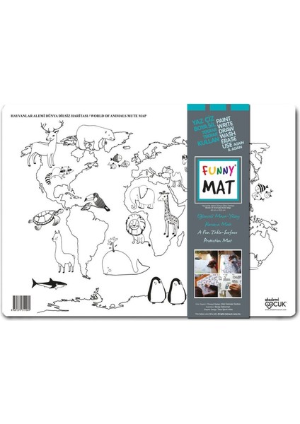 Funny Mat - Hayvanlar Alemi Dünya Dilsiz Haritası - Küçük 33,5X48CM