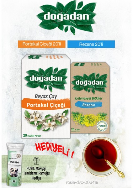 Rezene ve Beyaz Çay Portakal Çiçeği Poşet Çay ve Rosie Hediyeli