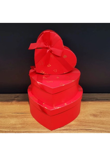 3'lü Kırmızı Kalp Hediye Kutusu