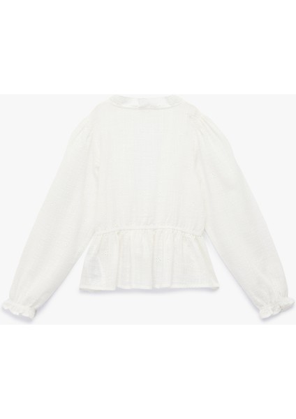 V Yaka Uzun Kollu Fırfırlı Pamuklu Oversize Gömlek fiyatları