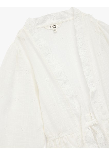 V Yaka Uzun Kollu Fırfırlı Pamuklu Oversize Gömlek modelleri