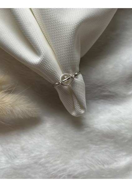 Kristal Kuvars Taşı Ayarlanabilir Gümüş Renk Tel Yüzük