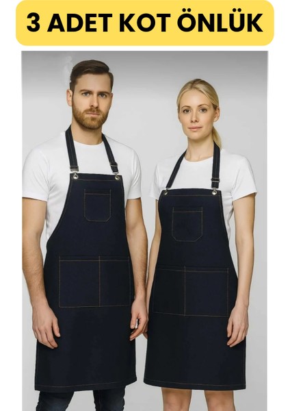 Atölye Barista Seramik Aşçı Master Chef Çiçekçi Pastacı Kot Denim Önlük 3 Adet