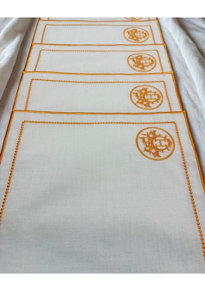 Monogram Desenli Lüks Amerikan Servis Turuncu Altın Nakışlı 6'lı modelleri