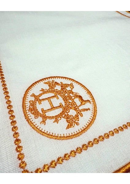 Monogram Desenli Lüks Amerikan Servis Turuncu Altın Nakışlı 6'lı fırsatları