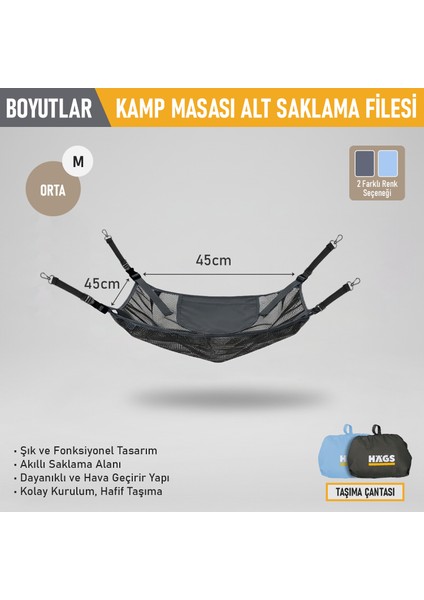 Masa Altı Saklama Filesi, Kamp Piknik Outdoor Için Masa Altı Düzenleyici File Çantalı M-45X45 Cm-Gri fiyatları