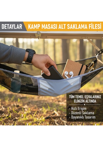 Masa Altı Saklama Filesi, Kamp Piknik Outdoor Için Masa Altı Düzenleyici File Çantalı M-45X45 Cm-Gri indirimleri