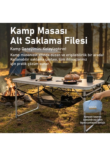 Masa Altı Saklama Filesi, Kamp Piknik Outdoor Için Masa Altı Düzenleyici File Çantalı M-45X45 Cm-Gri