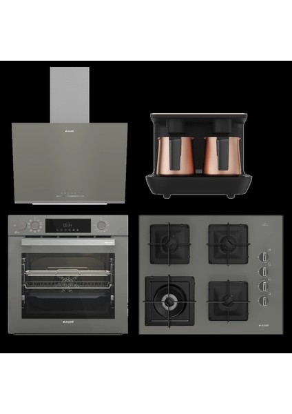 Yeni 4'lü Bakır Telveli Ankastre Set