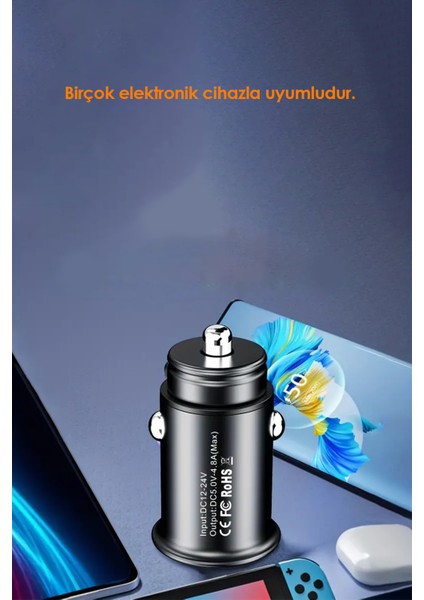 Tüm Araçlara Uyumlu Araba Seyehat Çakmaklık Şarj Cihazı Çift USB Araç Içi Şarz Soketi Cn