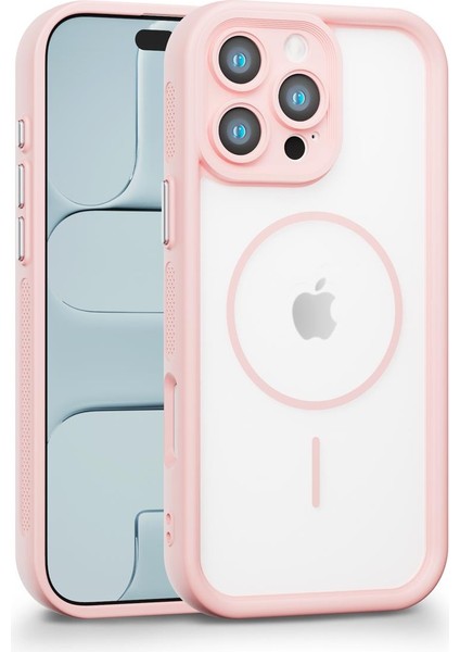 iPhone 16 Pro Max Uyumlu Kamera Korumalı Magsafe Wireless Şarj Özellikli Mat Silikon Pembe Renkli Silikon Telefon Kılıfı