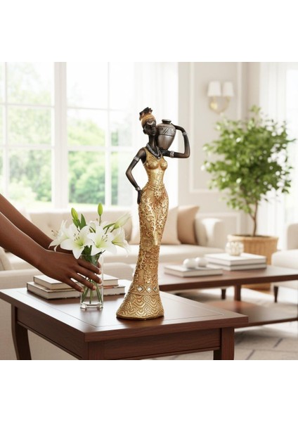 Lüks Işlemeli Geleneksel Yerel Kıyafetli Afrikalı Kadın Heykeli Dekoratif Biblo Ev Ofis Hediyesi Md2 fiyatları