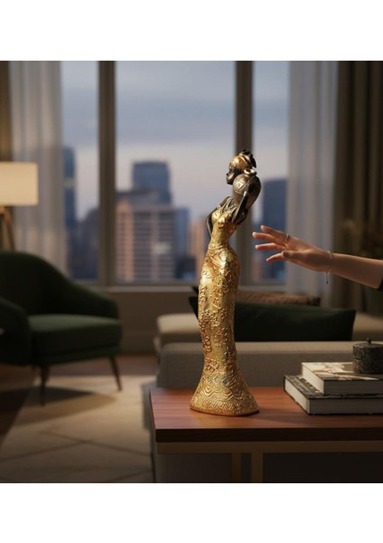 Lüks Işlemeli Geleneksel Yerel Kıyafetli Afrikalı Kadın Heykeli Dekoratif Biblo Ev Ofis Hediyesi Md2 modelleri