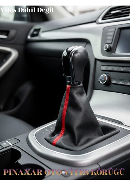 Vites Körüğü Siyah Deri Kırmızı Şerit Spor Dikiş Özel Tasarım Tüm Araçlara Uyumlu