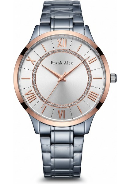 Kadın Kol Saati Altın ve Gümüş Renk, Gümüş Kadran - Şık Metal Kordon, 2 Yıl Garantili