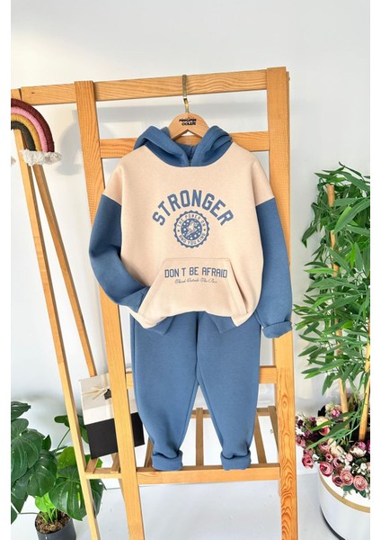 Stronger Kanguru Cep Detaylı Erkek Çocuk kışlık takım - Mavi