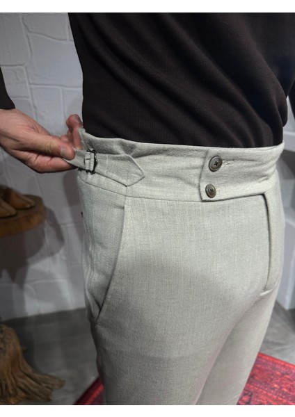 Özel Tasarım Kemer Detaylı Yün Kumaş Pantalon