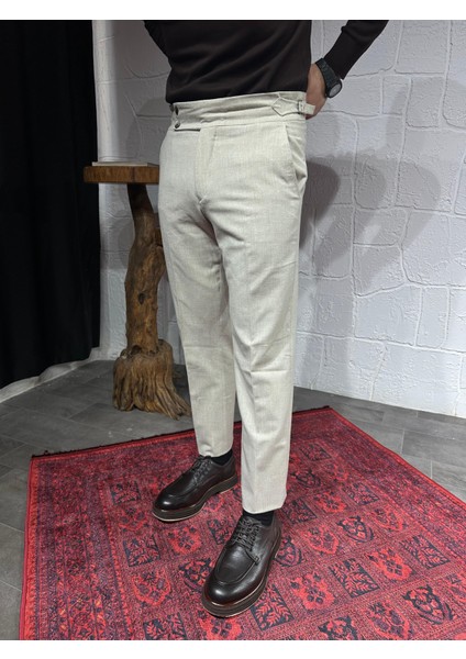 Özel Tasarım Kemer Detaylı Yün Kumaş Pantalon fırsatları