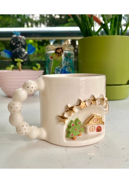 El Yapımı Seramik Gerçek 24K Altın Dekorlu Yıldızlı Yılbaşı Kupa fiyatları