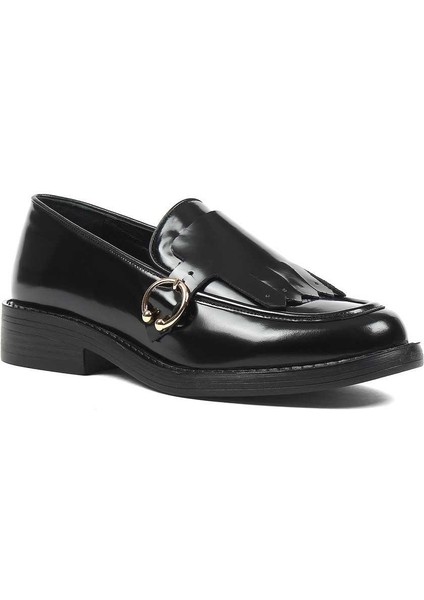 Kadın Siyah Tokalı Açma Deri Loafer fiyatları