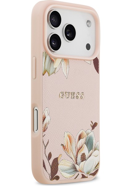 iPhone 17 Pro Max Uyumlu Kılıf Guess Lisanslı M-Safeli Taneli Çiçek Tasarım Metal Yazı Logolu Pembe fırsatları
