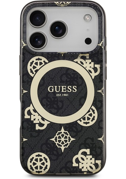 iPhone 17 Pro Uyumlu Kılıf Guess Lisanslı M-Safeli Iml Peony ve 4g Desenli Klasik Logolu Kapak Siyah modelleri