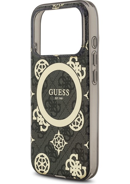 iPhone 17 Pro Uyumlu Kılıf Guess Lisanslı M-Safeli Iml Peony ve 4g Desenli Klasik Logolu Kapak Siyah
