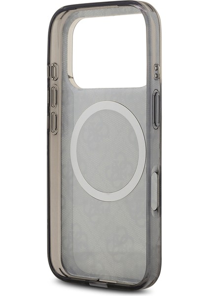 iPhone 17 Pro Uyumlu Kılıf Guess Lisanslı M-Safeli Iml Peony ve 4g Desenli Klasik Logolu Kapak Siyah