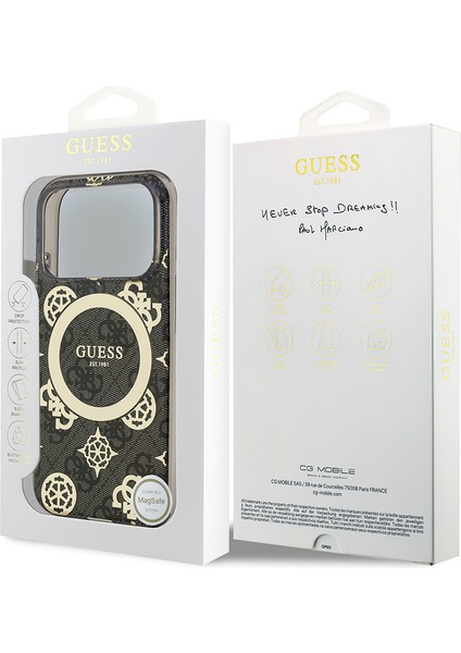 iPhone 17 Pro Uyumlu Kılıf Guess Lisanslı M-Safeli Iml Peony ve 4g Desenli Klasik Logolu Kapak Siyah