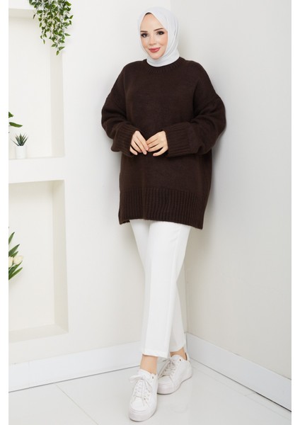 Kadın Bisiklet Yaka Oversize Triko Kazak -PMK485