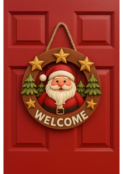 23-23CM Yılbaşı Temalı Kapı Süsü Ahşap Yılbaşı Süsü