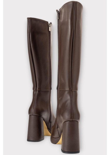 Platform Topuk Fermuarlı Kadın Çizme Kahverengi modelleri