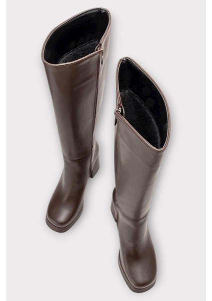 Platform Topuk Fermuarlı Kadın Çizme Kahverengi fırsatları