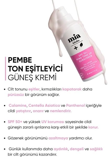 Mia Klinika SPF50+ Pink Tone Up Ton Eşitleyici Pembe Yüz Güneş Kremi fiyatları