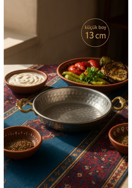 Pirinç Kulplu Çelik Otantik Sahan, El Dövme Desenli, Sos,Yumurta ve Sucuk Tavası 13 cm fiyatları