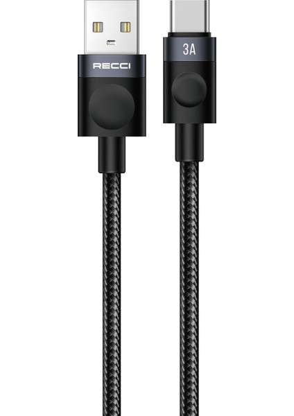 RS50C Usb-A To Type-C Örgü Tasarımlı Hızlı Şarj Özellikli Data ve Şarj Kablosu 1m Siyah