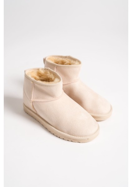 Blıss Bağcıksız Düz Taban Içi Kürklü Kısa Süet Kadın Bot Kt Krem